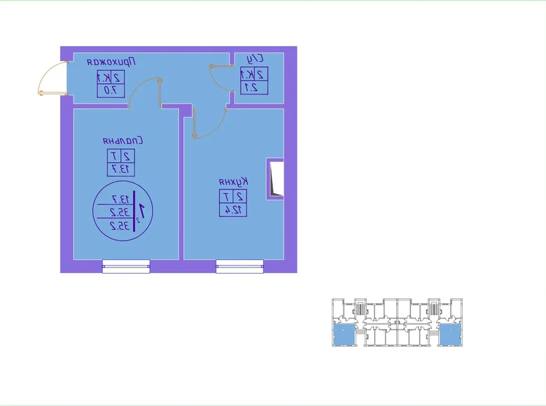 Kvartira 1 xona 38 m² Shuroda