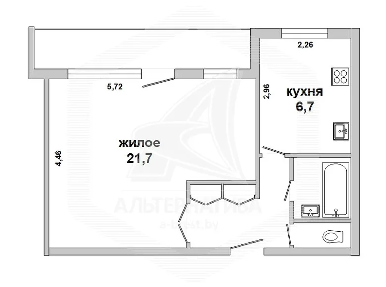 Apartamento 1 habitación 38 m² Abiarouscyna, Bielorrusia