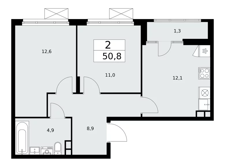 Apartamento 2 habitaciones 51 m² poselenie Desenovskoe, Rusia