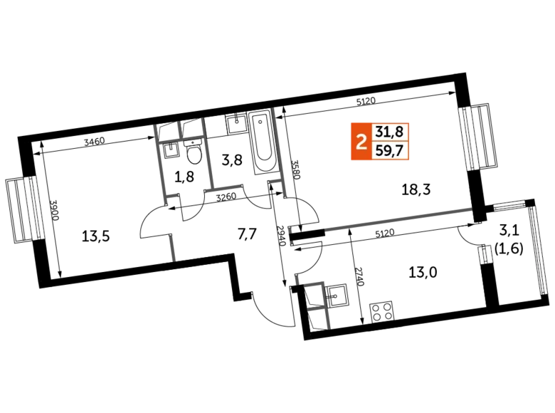 Квартира 2 комнаты 60 м² Развилка, Россия