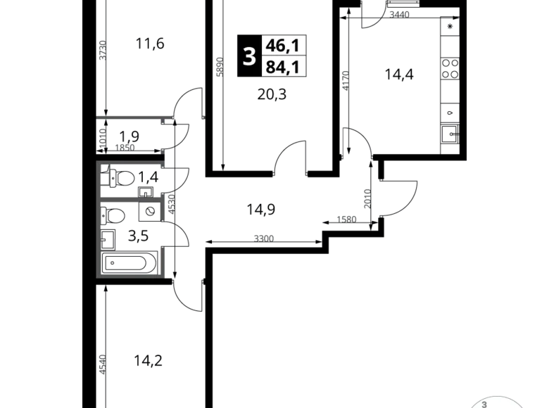 Квартира 3 комнаты 84 м² Ленинский район, Россия