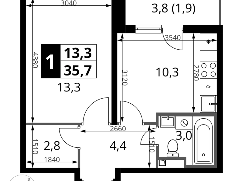 Apartamento 1 habitación 36 m² Potapovo, Rusia