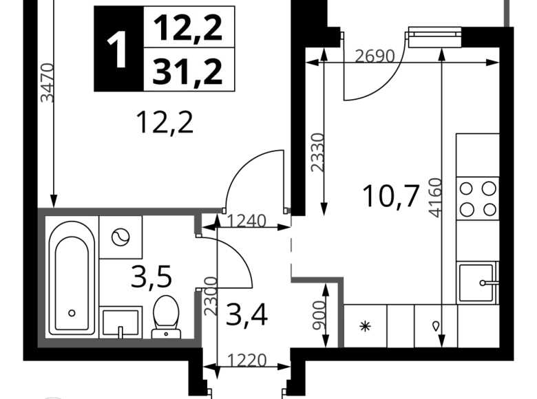 Apartamento 1 habitación 31 m² Leninsky District, Rusia