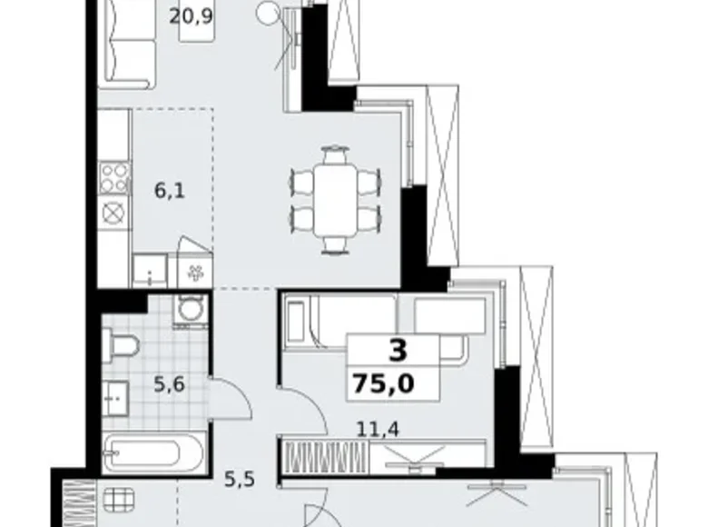 Wohnung 3 zimmer 75 m² Kommunarka, Russland