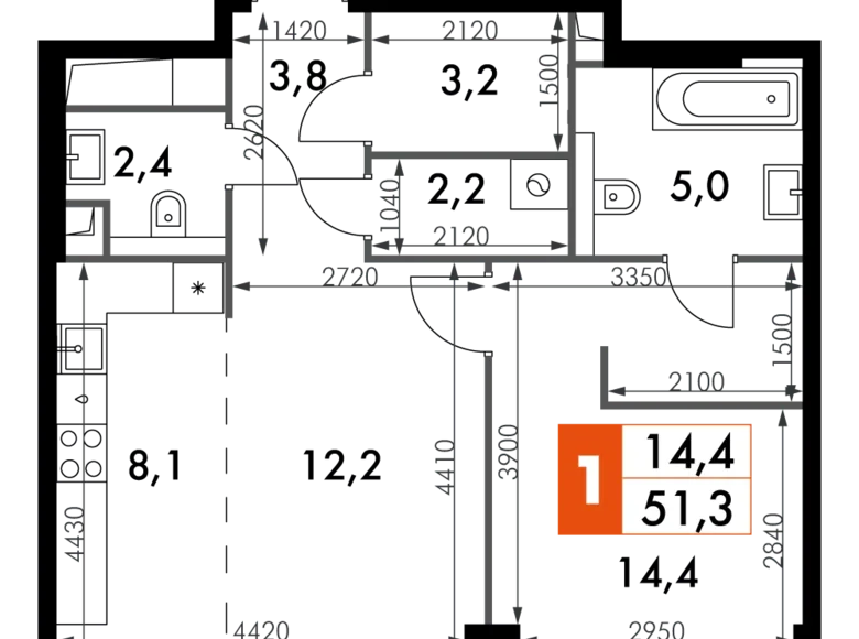 Apartamento 2 habitaciones 51 m² North-Western Administrative Okrug, Rusia