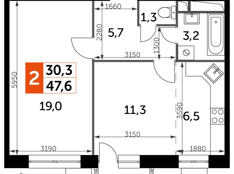 Mieszkanie 2 pokoi 48 m² Veshki, Rosja