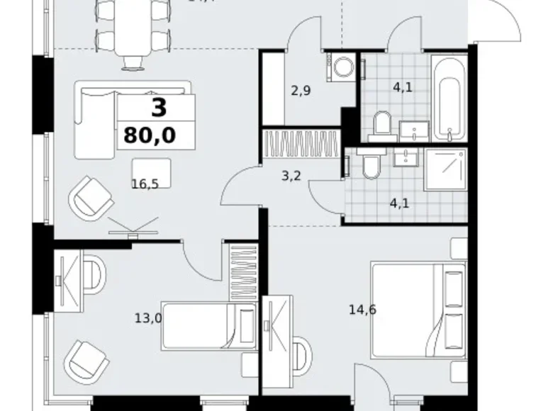 Квартира 3 комнаты 80 м² район Коммунарка, Россия
