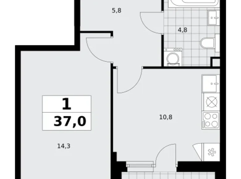 Mieszkanie 1 pokój 37 m² poselenie Sosenskoe, Rosja