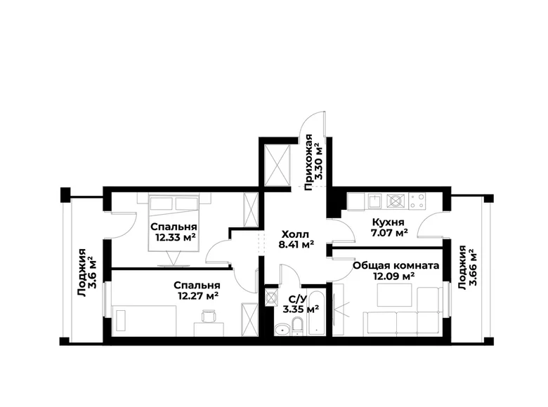Kvartira 3 xonalar 68 m² Toshkentda