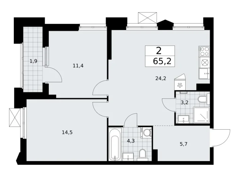 Apartamento 2 habitaciones 65 m² Troitsk, Rusia