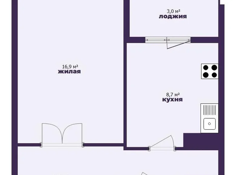 Квартира 1 комната 43 м² Жодино, Беларусь