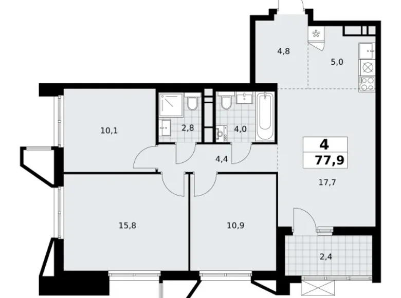 4 room apartment 78 m² poselenie Sosenskoe, Russia