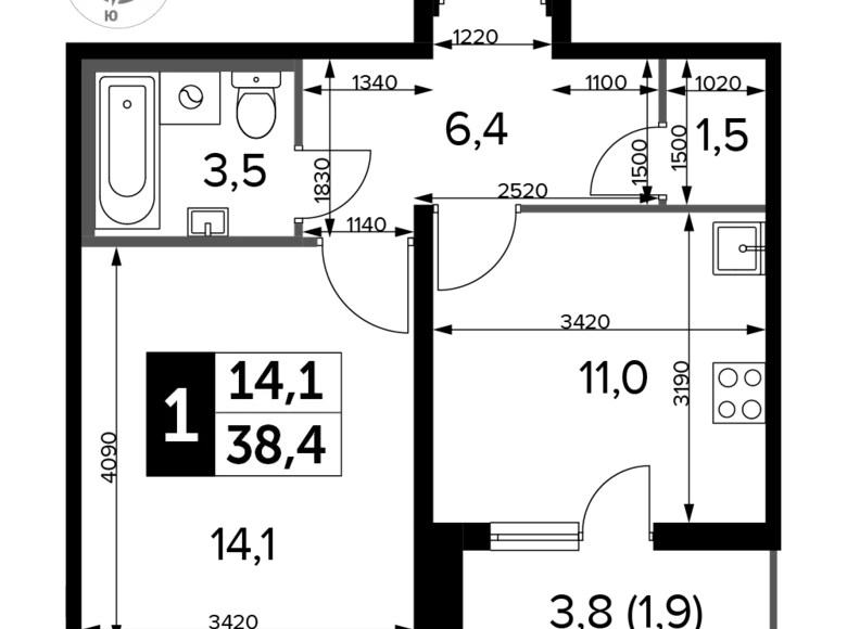 Квартира 1 комната 38 м² район Некрасовка, Россия