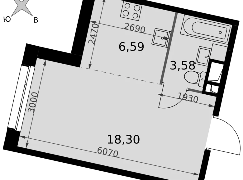 1 room studio apartment 28 m² Moscow, Russia