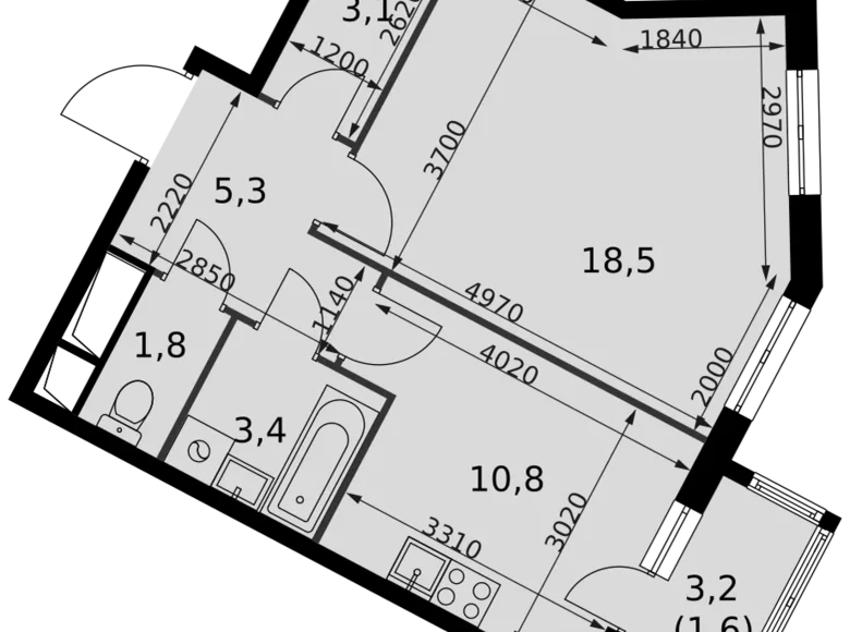 Квартира 1 комната 45 м² Развилка, Россия