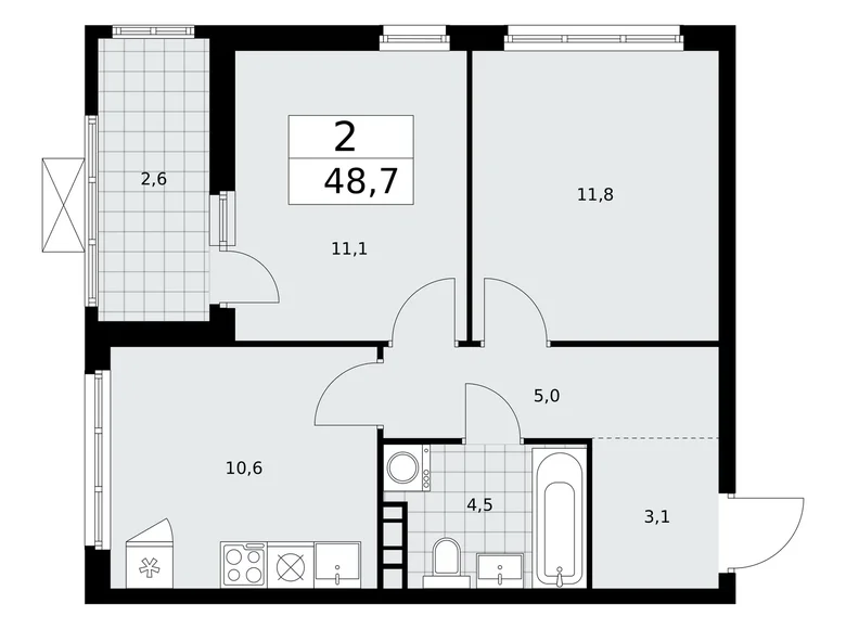 2 room apartment 49 m² poselenie Sosenskoe, Russia