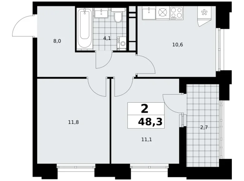 2 room apartment 48 m² poselenie Sosenskoe, Russia