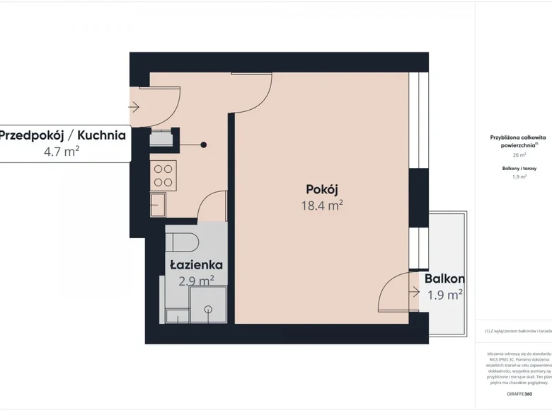 Квартира 1 комната 26 м² Вроцлав, Польша