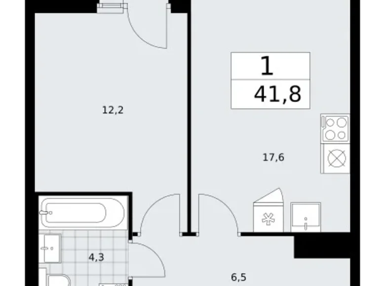 1 room apartment 42 m² Troitsk, Russia