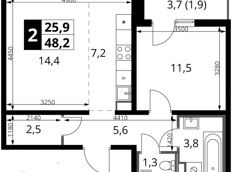 Квартира 2 комнаты 48 м² Ленинский район, Россия