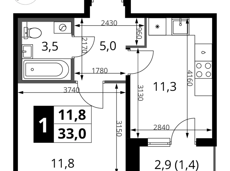 Wohnung 1 zimmer 33 m² Chimki, Russland