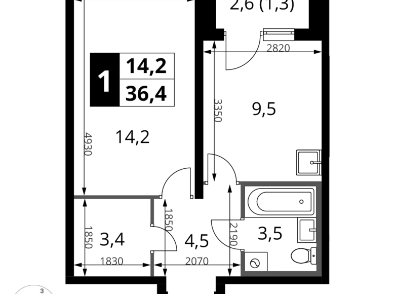 1 room apartment 36 m² Sapronovo, Russia