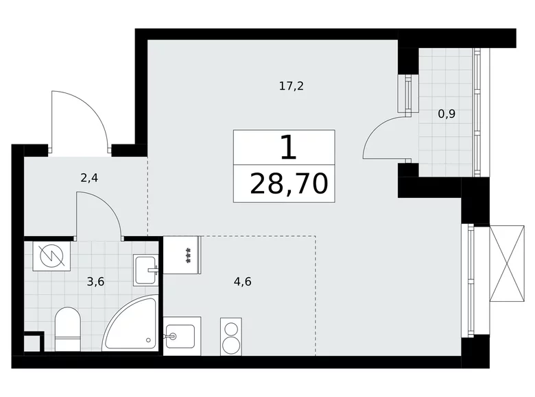 Wohnung 1 Zimmer 29 m² Postnikovo, Russland