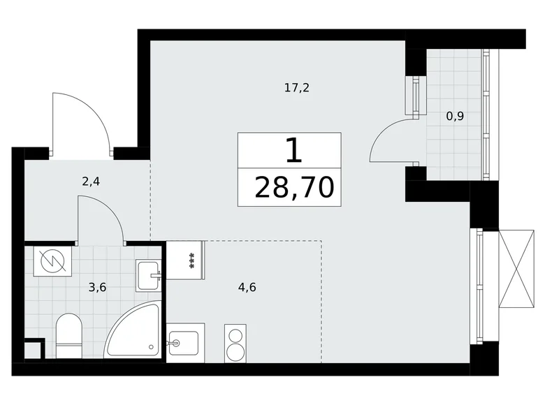 Квартира 1 комната 29 м² Postnikovo, Россия