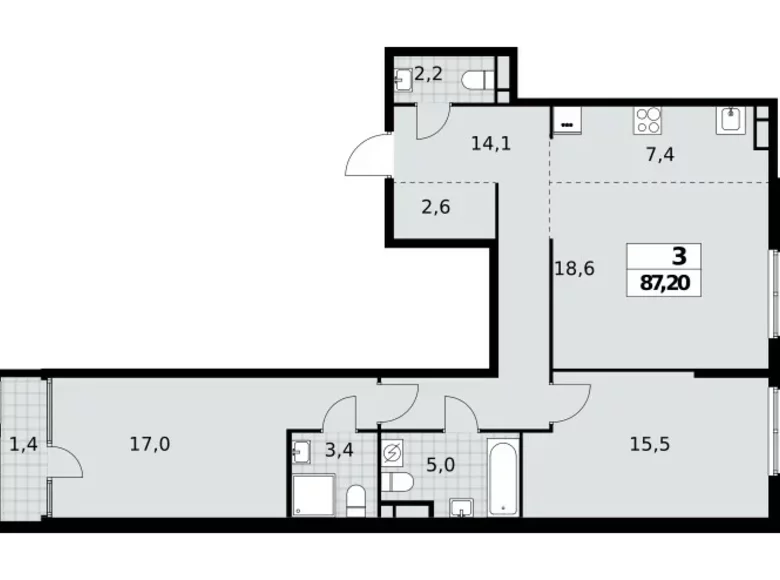3 room apartment 87 m² Northern Administrative Okrug, Russia
