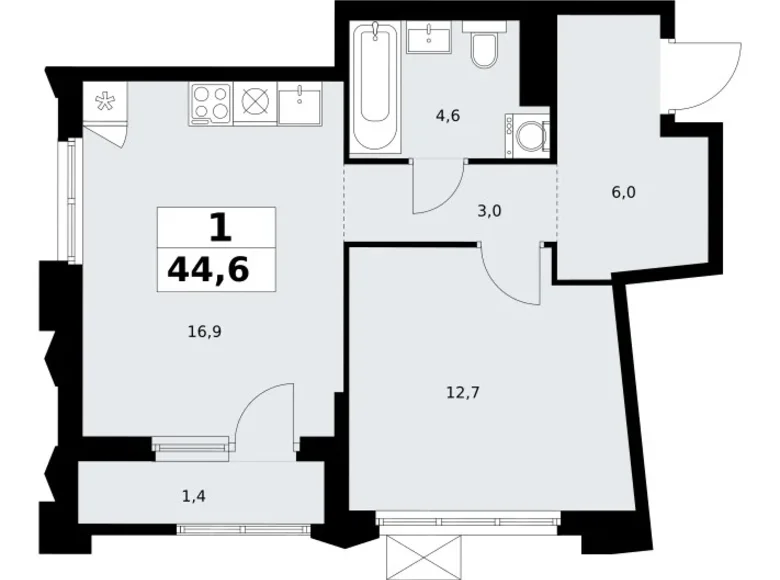 1 room apartment 45 m² Troitsk, Russia