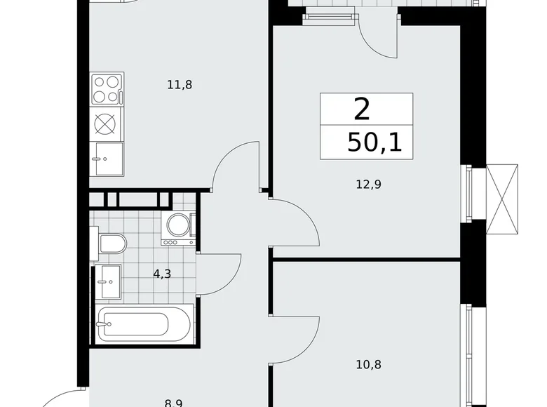 Mieszkanie 2 pokoi 50 m² Moskwa, Rosja