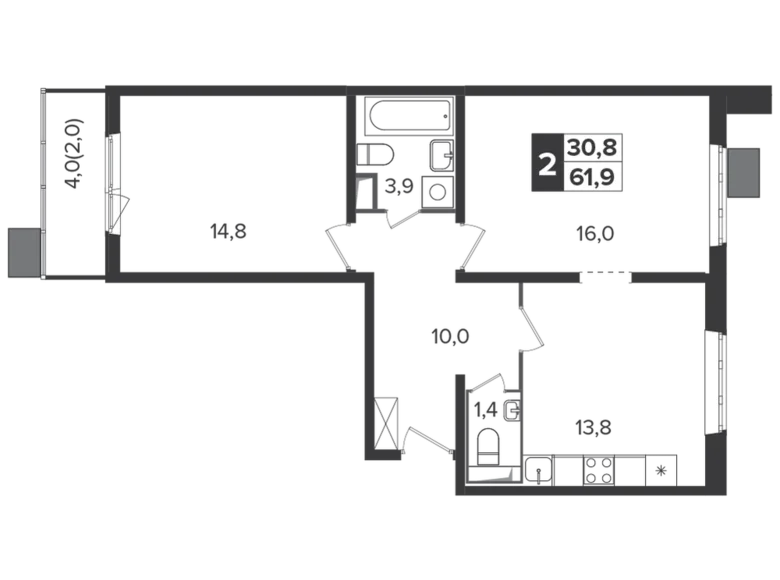 Wohnung 2 zimmer 61 m² Leninsky District, Russland