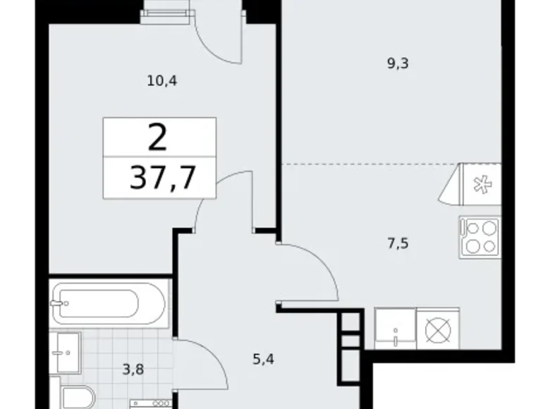 Квартира 2 комнаты 38 м² район Внуково, Россия
