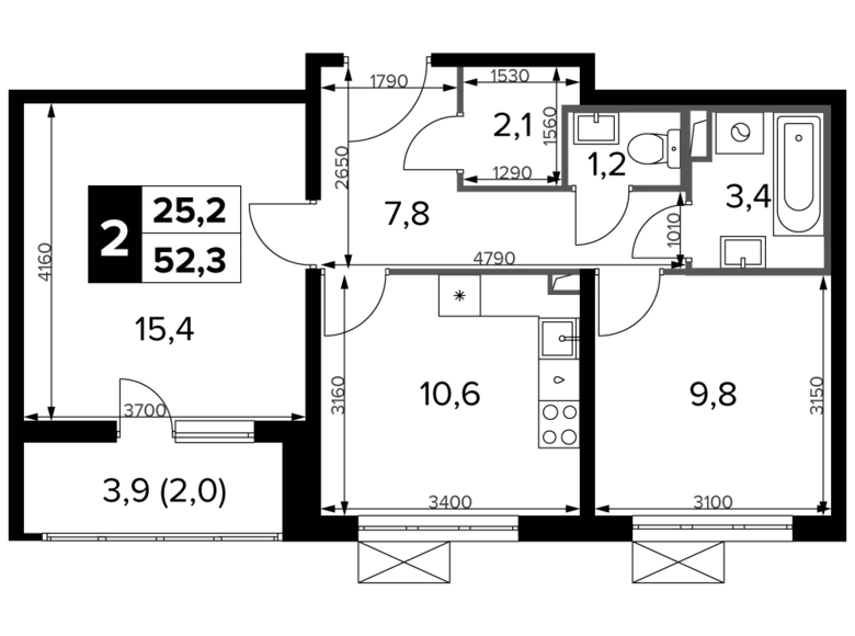 Mieszkanie 2 pokoi 52 m² South-Western Administrative Okrug, Rosja