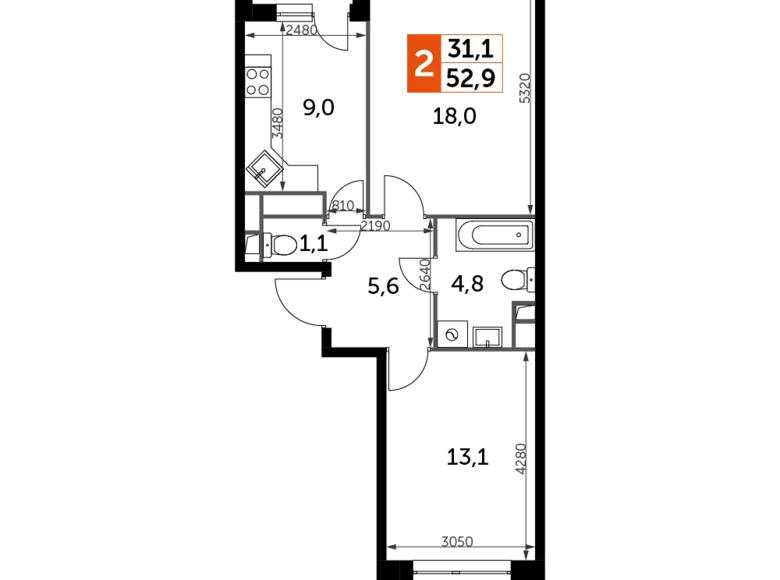 Wohnung 2 zimmer 53 m² Veshki, Russland