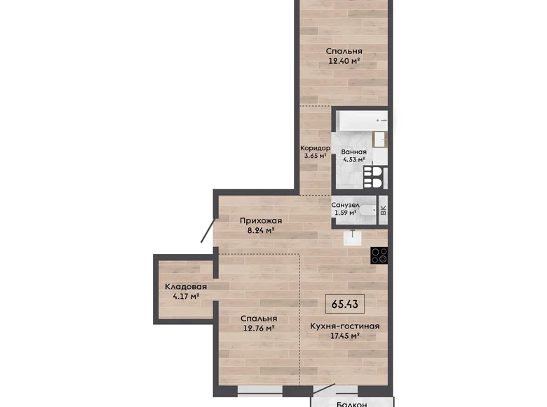 3 room apartment 65 m² Kalodziscanski sielski Saviet, Belarus