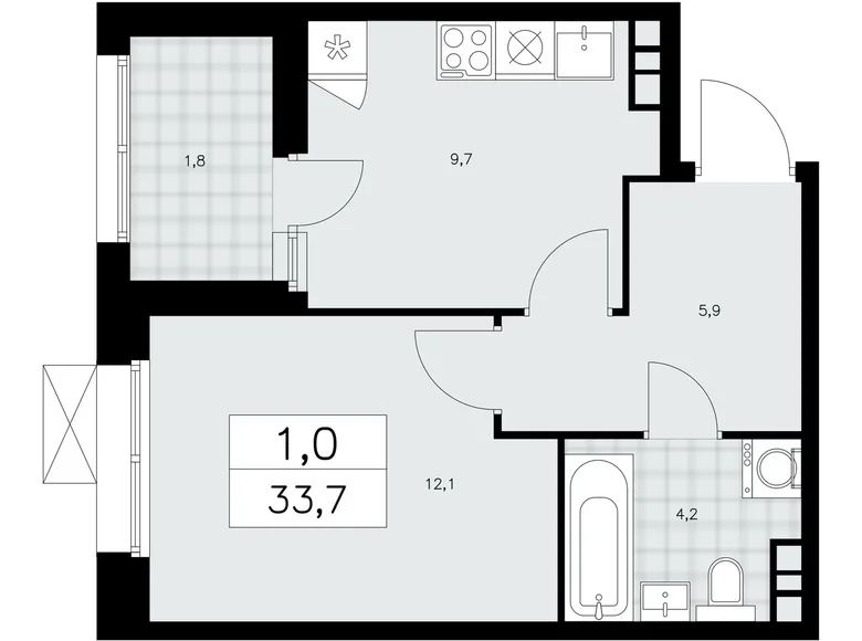 Wohnung 1 Zimmer 34 m² poselenie Sosenskoe, Russland