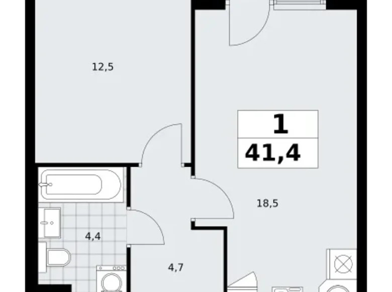1 room apartment 41 m² Troitsk, Russia