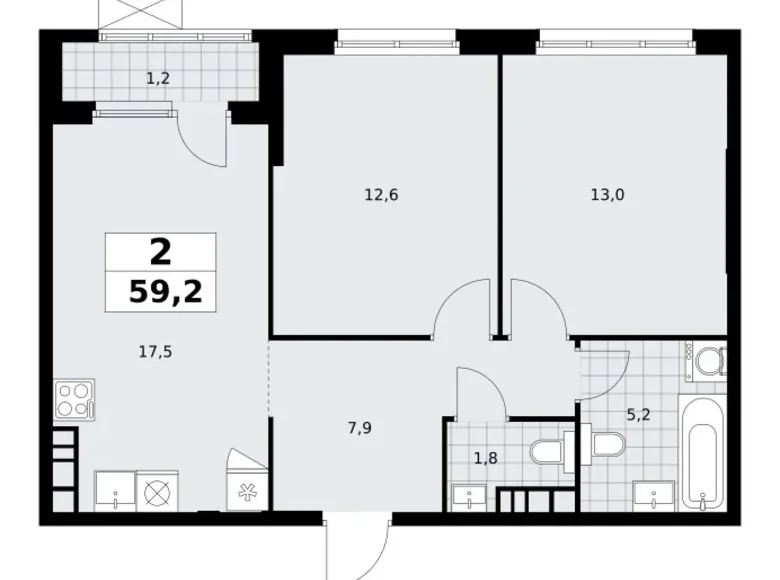 Appartement 2 chambres 59 m² South-Western Administrative Okrug, Fédération de Russie