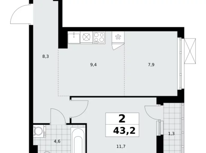 Mieszkanie 2 pokoi 43 m² poselenie Sosenskoe, Rosja