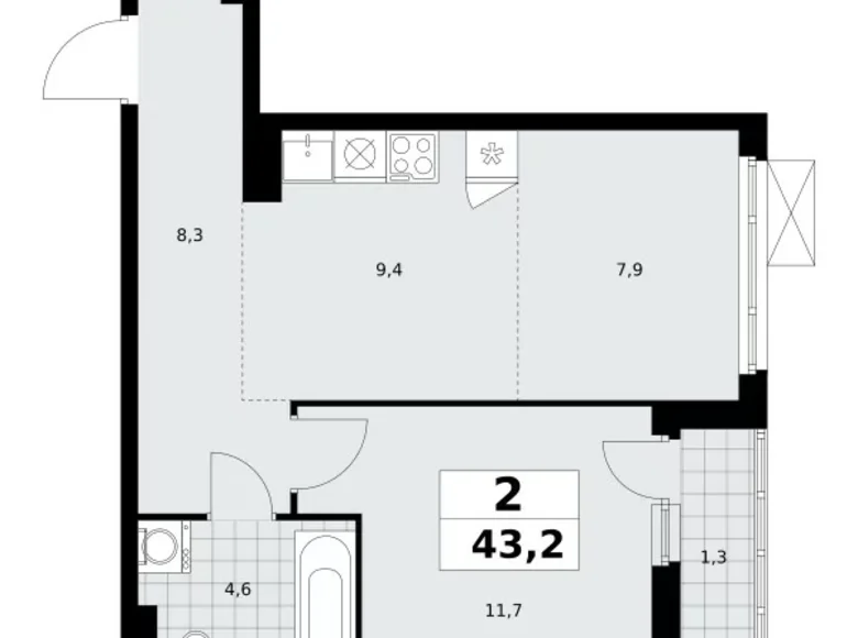 Квартира 2 комнаты 43 м² поселение Сосенское, Россия