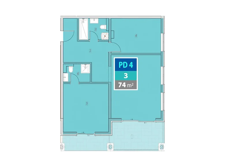 3 room apartment 74 m² Provodina, Montenegro