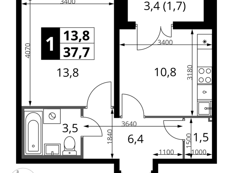 Apartamento 1 habitación 38 m² Leninsky District, Rusia