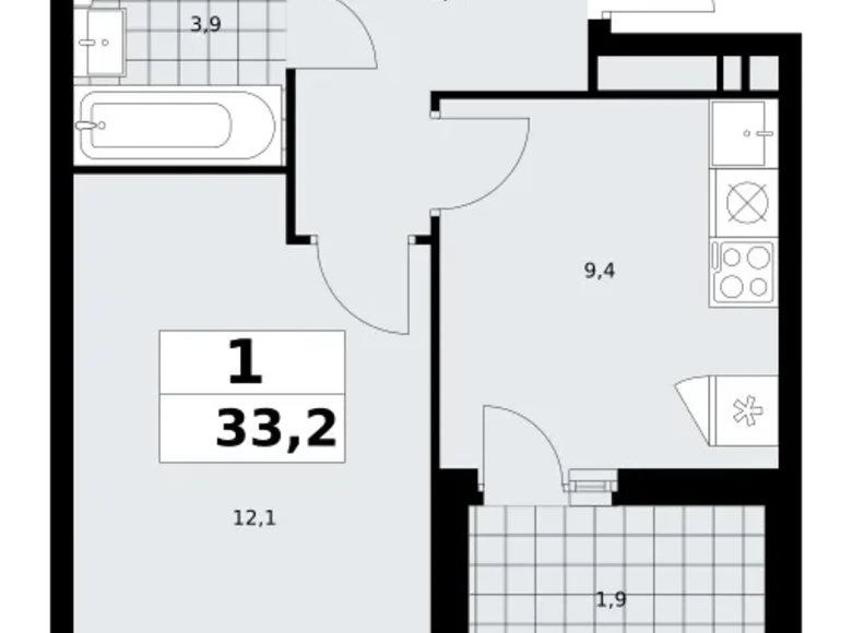 1 room apartment 33 m² poselenie Sosenskoe, Russia