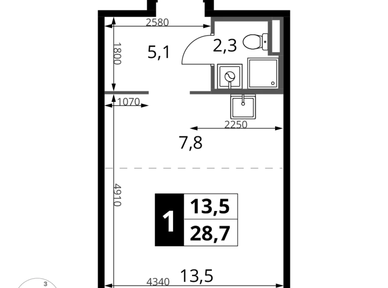 Estudio 1 habitación 29 m² Potapovo, Rusia