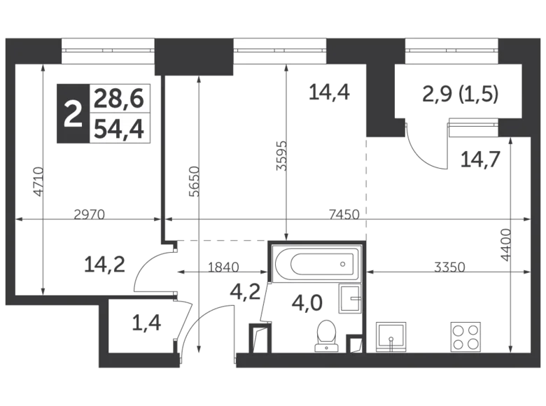 Mieszkanie 2 pokoi 54 m² North-Eastern Administrative Okrug, Rosja