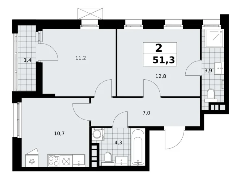 2 room apartment 51 m² poselenie Sosenskoe, Russia