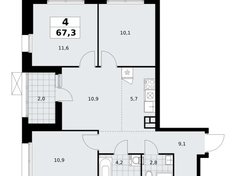 Mieszkanie 4 pokoi 67 m² poselenie Sosenskoe, Rosja