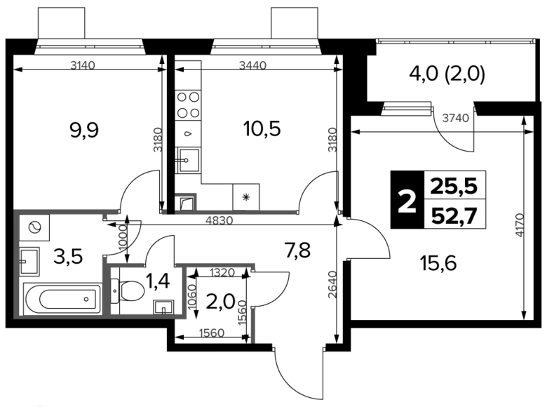 Appartement 2 chambres 53 m² Khimki, Fédération de Russie