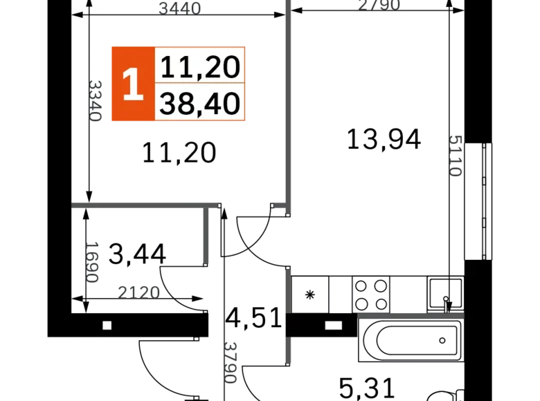 Mieszkanie 1 pokój 38 m² Odincovskiy gorodskoy okrug, Rosja